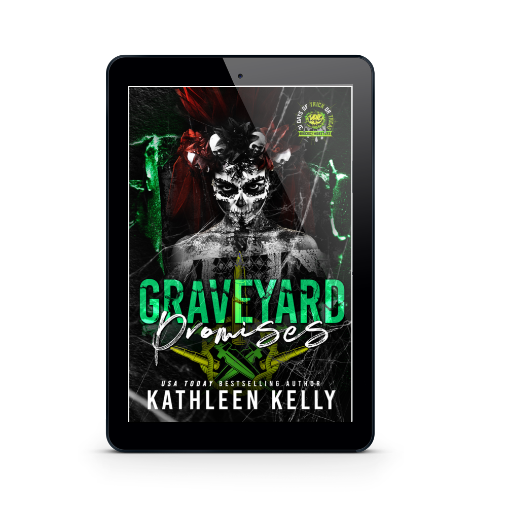 Ebook cover of 'Graveyard Promises' by Kathleen Kelly on a tablet screen.
