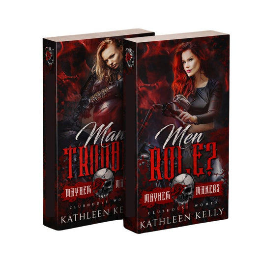 Two books titled 'Man Trouble' and 'Men Rule' by Kathleen Kelly on a white background