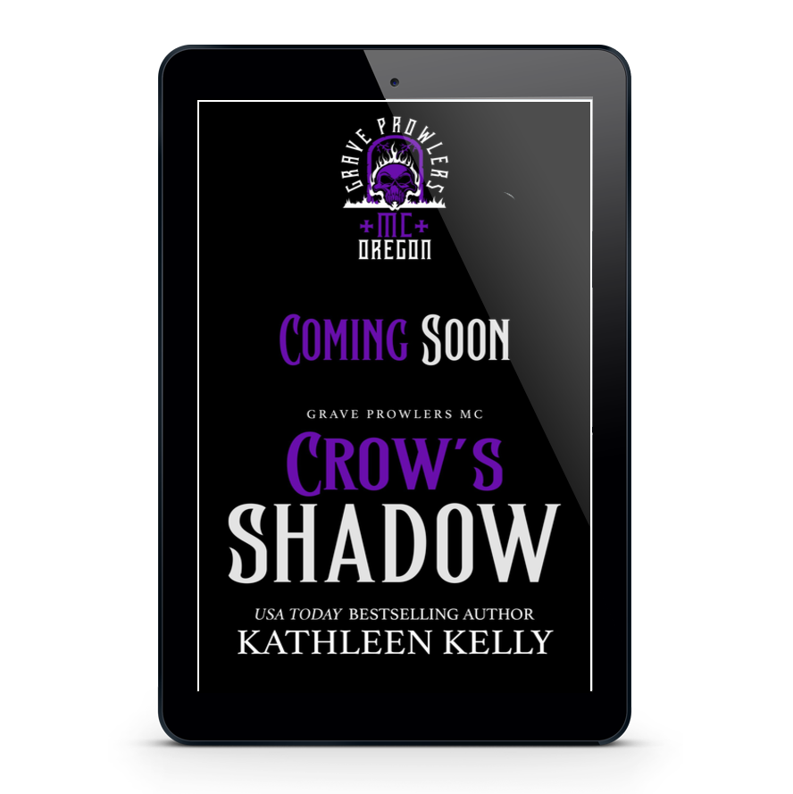 Digital book cover of 'Crow's Shadow' by Kathleen Kelly on a tablet screen.