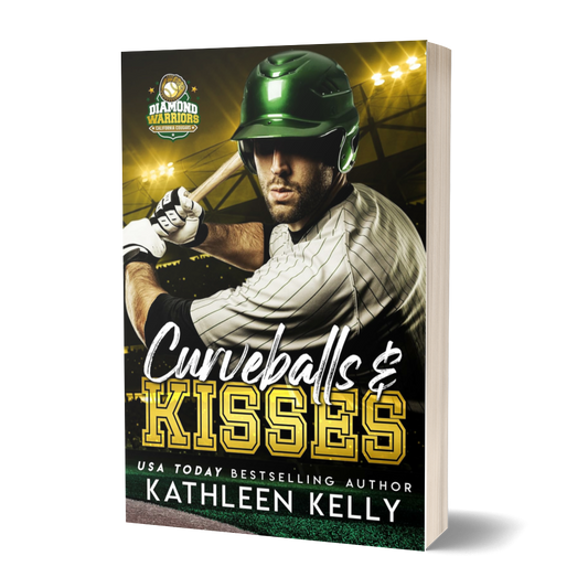 Book cover of 'Curveballs & Kisses' featuring a baseball player on a white background