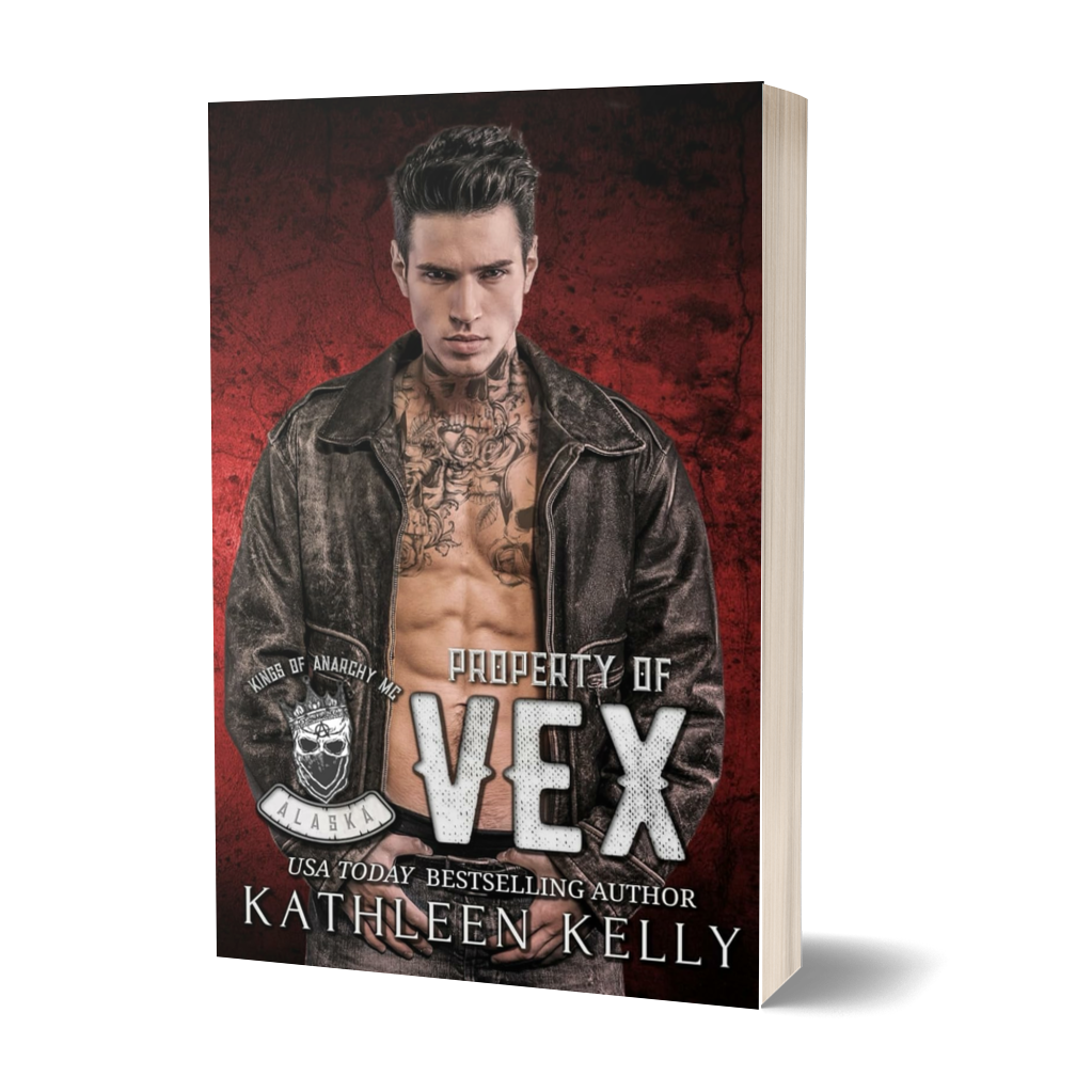 Book cover of 'Property of Vex' by Kathleen Kelly with a red and black background.