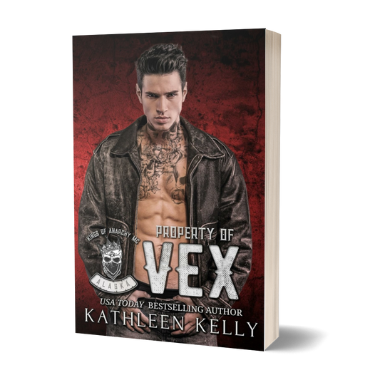 Book cover of 'Property of Vex' by Kathleen Kelly with a red and black background.